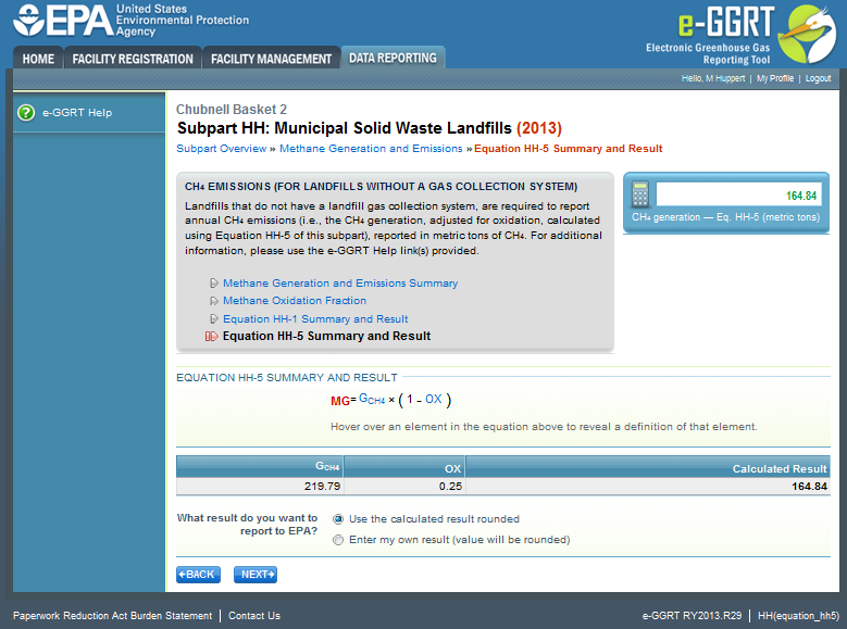 Image of Equation HH-5 Summary and Result page